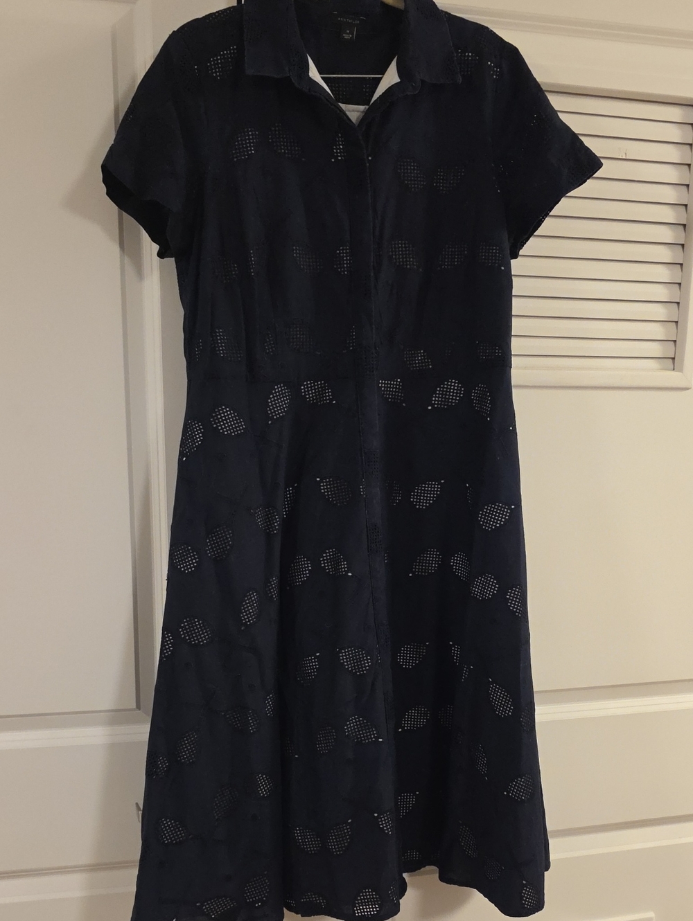 Navy Eyelet A-Line Shirt Dress With Tennis Motiff